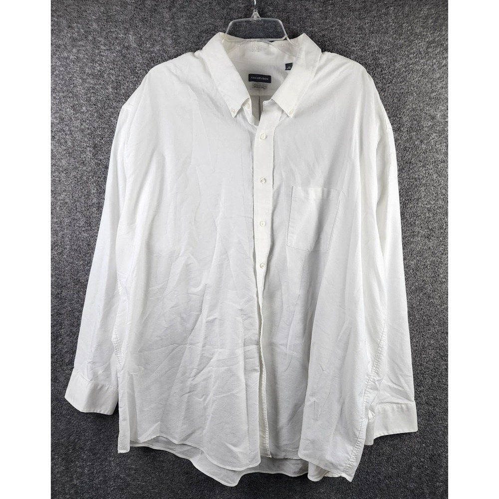 Van Heusen Shirt Mens 20 36/37 Regular Fit Wrinkle Free White Button-Down EUC